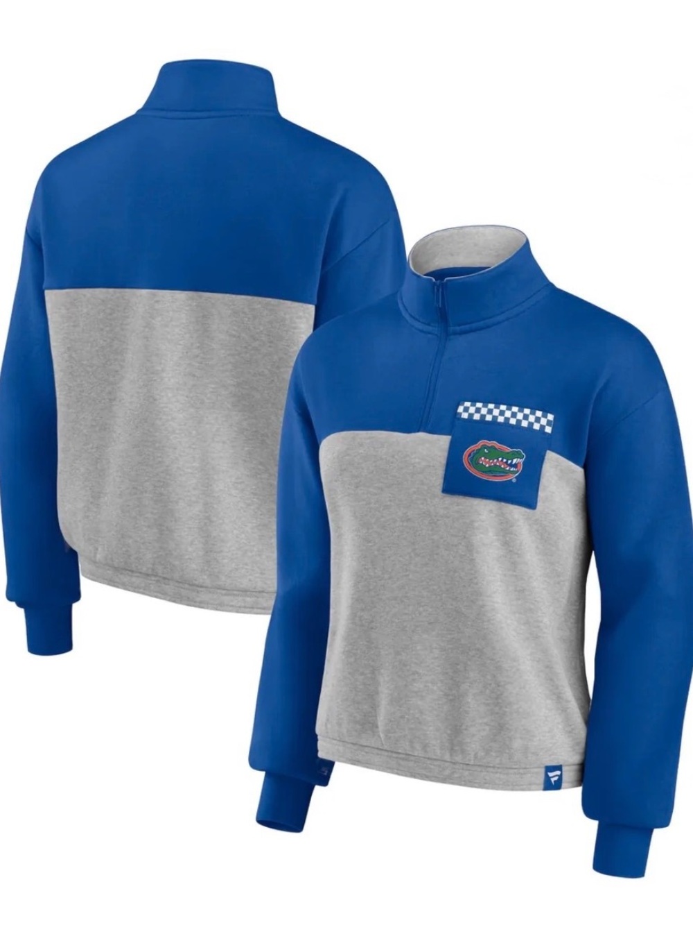 UEC Fanatics FLORIDA GATORS Blue & Gray Colorblock Quarter-Zip Crop Pullover MED
